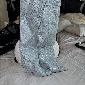 Sparkling Silver Knee-High Boots
